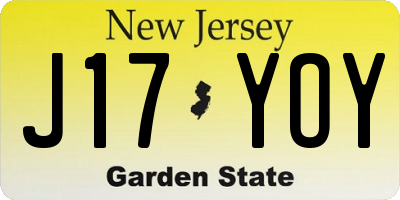 NJ license plate J17YOY