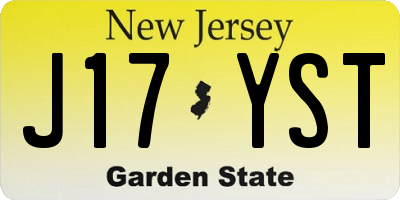 NJ license plate J17YST