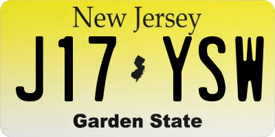 NJ license plate J17YSW