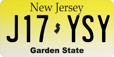 NJ license plate J17YSY