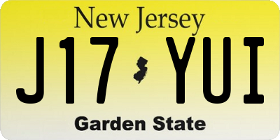 NJ license plate J17YUI