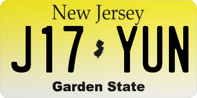 NJ license plate J17YUN