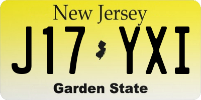 NJ license plate J17YXI
