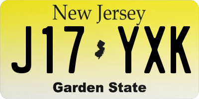 NJ license plate J17YXK