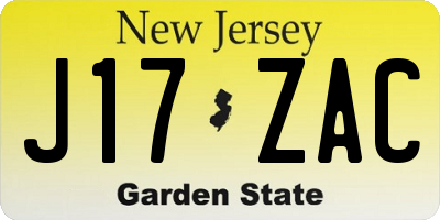 NJ license plate J17ZAC