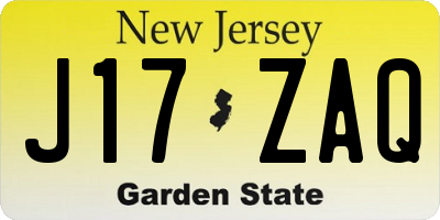NJ license plate J17ZAQ