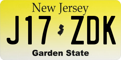 NJ license plate J17ZDK