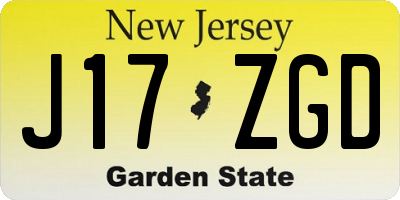 NJ license plate J17ZGD