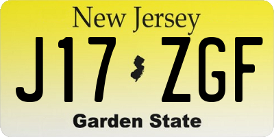 NJ license plate J17ZGF