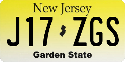 NJ license plate J17ZGS