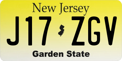 NJ license plate J17ZGV