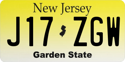 NJ license plate J17ZGW