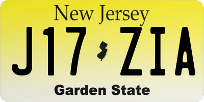 NJ license plate J17ZIA