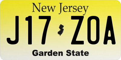 NJ license plate J17ZOA