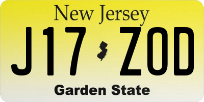 NJ license plate J17ZOD