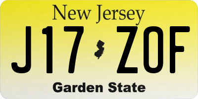 NJ license plate J17ZOF