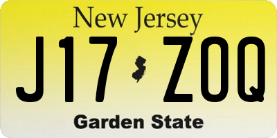 NJ license plate J17ZOQ