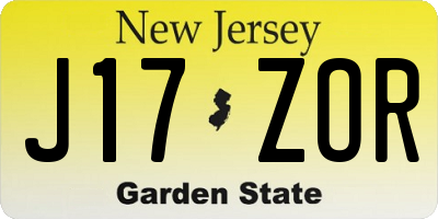 NJ license plate J17ZOR