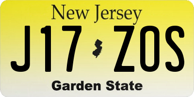 NJ license plate J17ZOS