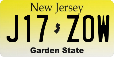 NJ license plate J17ZOW