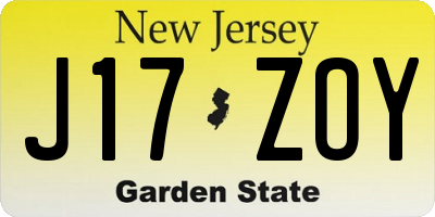 NJ license plate J17ZOY