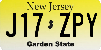 NJ license plate J17ZPY