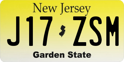NJ license plate J17ZSM