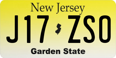 NJ license plate J17ZSO