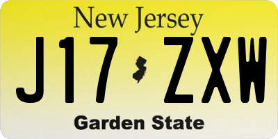 NJ license plate J17ZXW