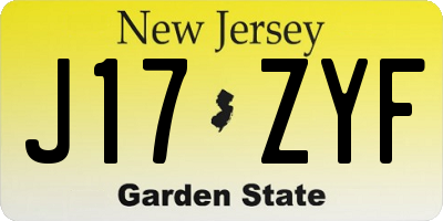 NJ license plate J17ZYF