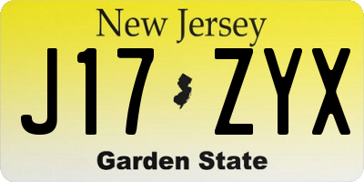 NJ license plate J17ZYX