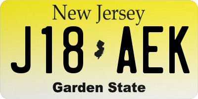 NJ license plate J18AEK