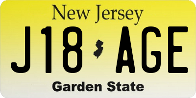 NJ license plate J18AGE