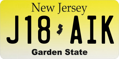 NJ license plate J18AIK
