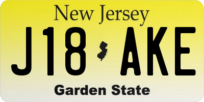 NJ license plate J18AKE