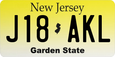 NJ license plate J18AKL
