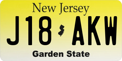 NJ license plate J18AKW