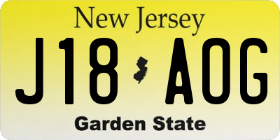 NJ license plate J18AOG