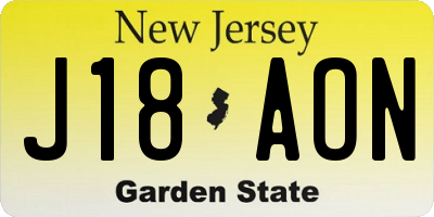 NJ license plate J18AON