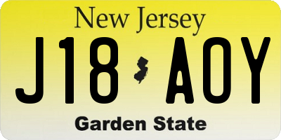 NJ license plate J18AOY