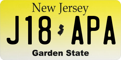 NJ license plate J18APA