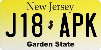 NJ license plate J18APK