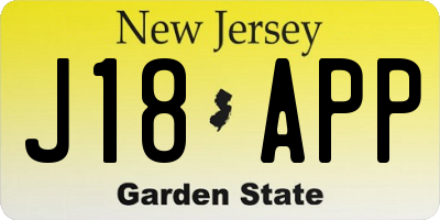 NJ license plate J18APP