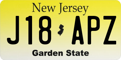 NJ license plate J18APZ