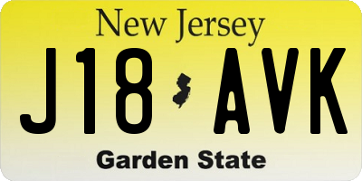 NJ license plate J18AVK