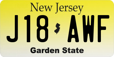 NJ license plate J18AWF