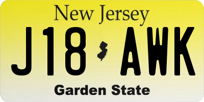 NJ license plate J18AWK