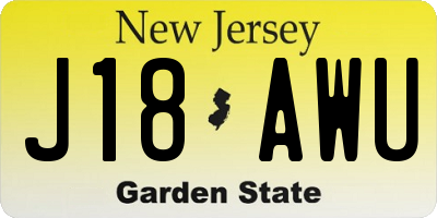 NJ license plate J18AWU