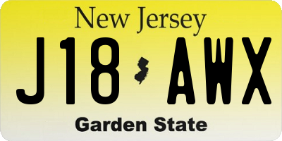 NJ license plate J18AWX