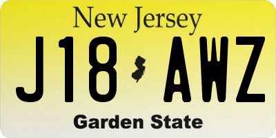 NJ license plate J18AWZ